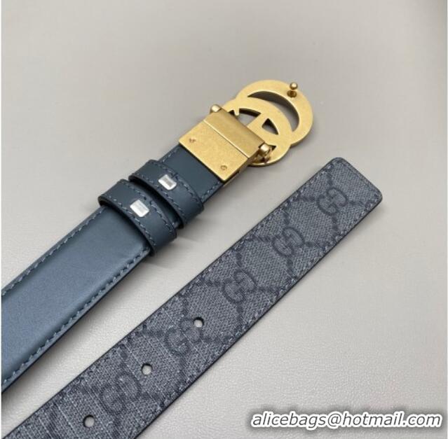 New Design Gucci GG Canvas and Leather Reversible Belt 3cm with GG Buckle GG011001 Grey 2025