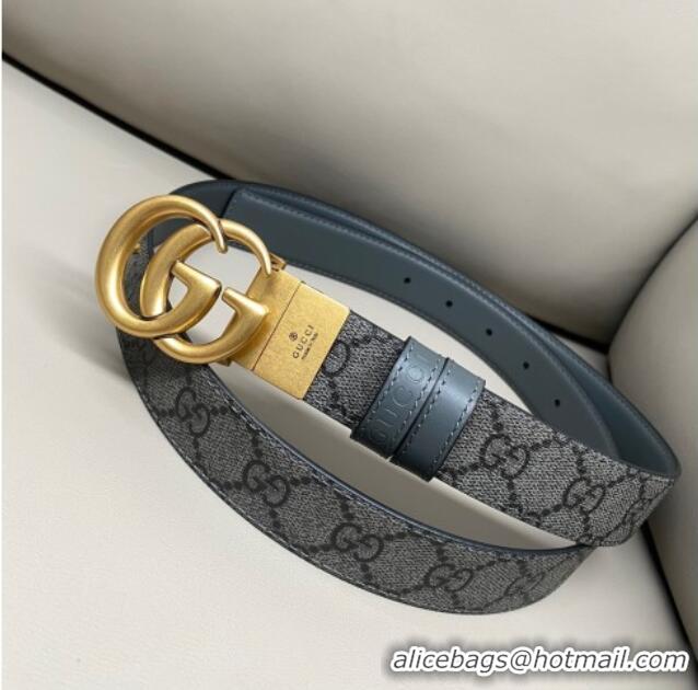 New Design Gucci GG Canvas and Leather Reversible Belt 3cm with GG Buckle GG011001 Grey 2025
