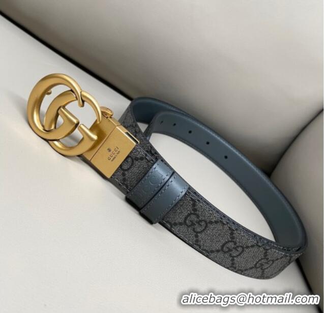 New Design Gucci GG Canvas and Leather Reversible Belt 3cm with GG Buckle GG011001 Grey 2025