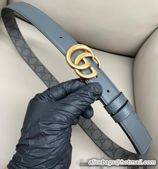 New Design Gucci GG Canvas and Leather Reversible Belt 3cm with GG Buckle GG011001 Grey 2025