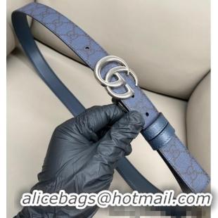 Best Quality Gucci GG Canvas and Leather Reversible Belt 3cm with GG Buckle GG011001 Blue 2025