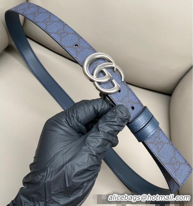 Best Quality Gucci GG Canvas and Leather Reversible Belt 3cm with GG Buckle GG011001 Blue 2025