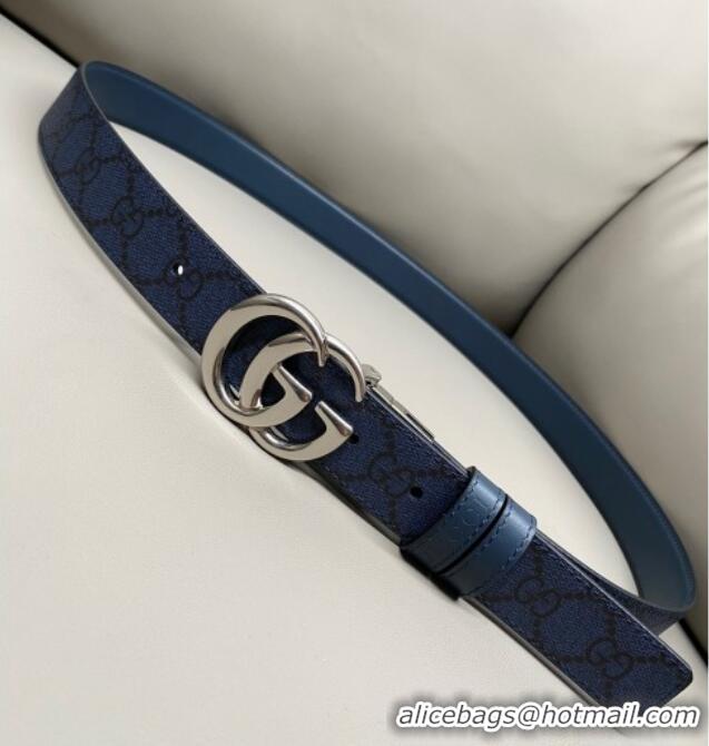 Best Quality Gucci GG Canvas and Leather Reversible Belt 3cm with GG Buckle GG011001 Blue 2025