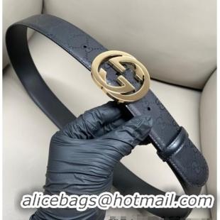 Super Quality Gucci Maxi GG Supreme Leather Belt 4cm with Gold Interlocking G Buckle GG011002 Black 2025