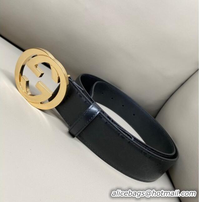 Super Quality Gucci Maxi GG Supreme Leather Belt 4cm with Gold Interlocking G Buckle GG011002 Black 2025