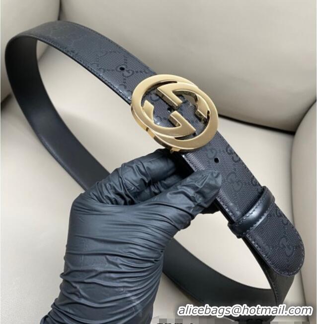 Super Quality Gucci Maxi GG Supreme Leather Belt 4cm with Gold Interlocking G Buckle GG011002 Black 2025