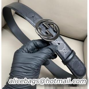 Grade Price Gucci Maxi GG Supreme Leather Belt 4cm with Gunmetal Interlocking G Buckle GG011002 Black 2025