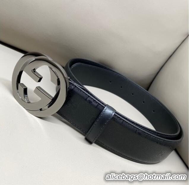 Grade Price Gucci Maxi GG Supreme Leather Belt 4cm with Gunmetal Interlocking G Buckle GG011002 Black 2025