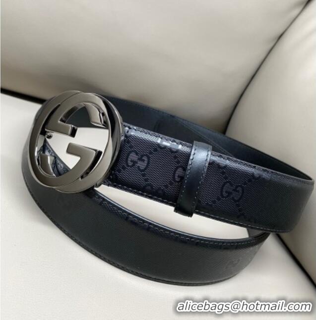 Grade Price Gucci Maxi GG Supreme Leather Belt 4cm with Gunmetal Interlocking G Buckle GG011002 Black 2025