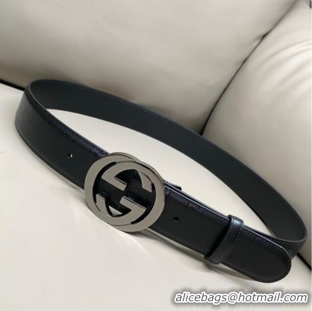 Grade Price Gucci Maxi GG Supreme Leather Belt 4cm with Gunmetal Interlocking G Buckle GG011002 Black 2025