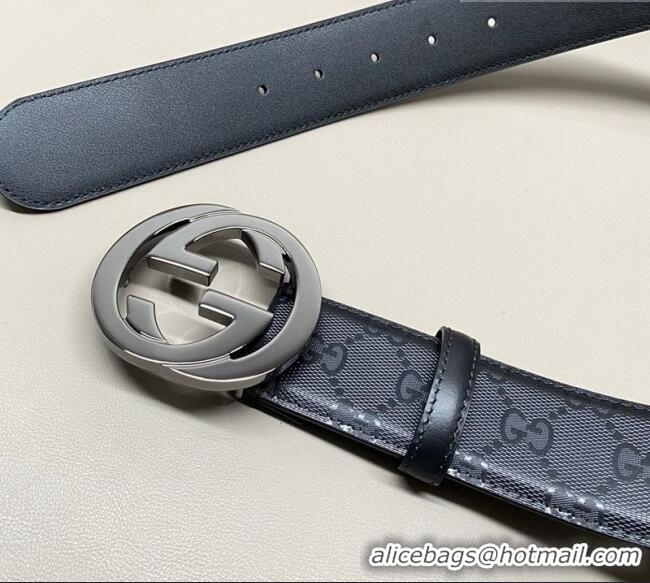 Grade Price Gucci Maxi GG Supreme Leather Belt 4cm with Gunmetal Interlocking G Buckle GG011002 Black 2025