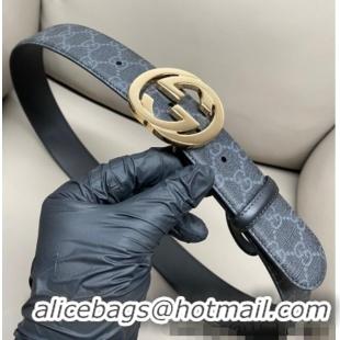 Super Quality Gucci GG Supreme Canvas Belt 4cm with Gold Interlocking G Buckle GG011002 Black 2025