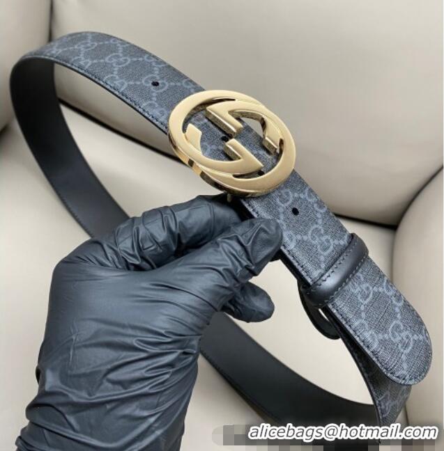 Super Quality Gucci GG Supreme Canvas Belt 4cm with Gold Interlocking G Buckle GG011002 Black 2025