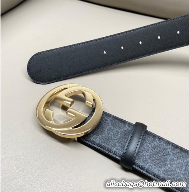 Super Quality Gucci GG Supreme Canvas Belt 4cm with Gold Interlocking G Buckle GG011002 Black 2025