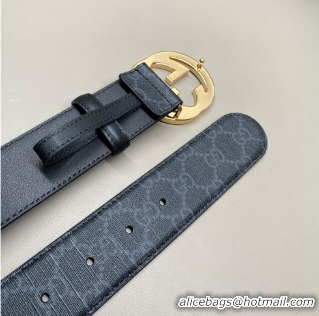 Super Quality Gucci GG Supreme Canvas Belt 4cm with Gold Interlocking G Buckle GG011002 Black 2025