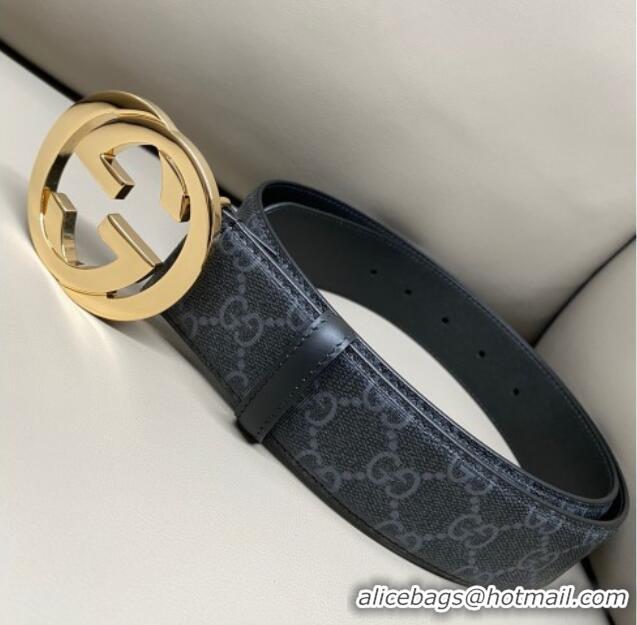Super Quality Gucci GG Supreme Canvas Belt 4cm with Gold Interlocking G Buckle GG011002 Black 2025