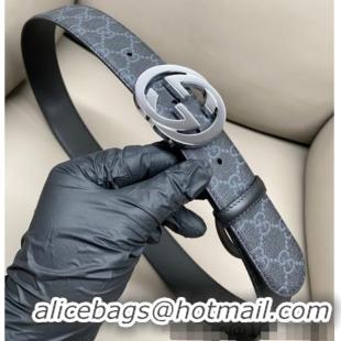 Famous Brand Gucci GG Supreme Canvas Belt 4cm with Silver Interlocking G Buckle GG011002 Black 2025