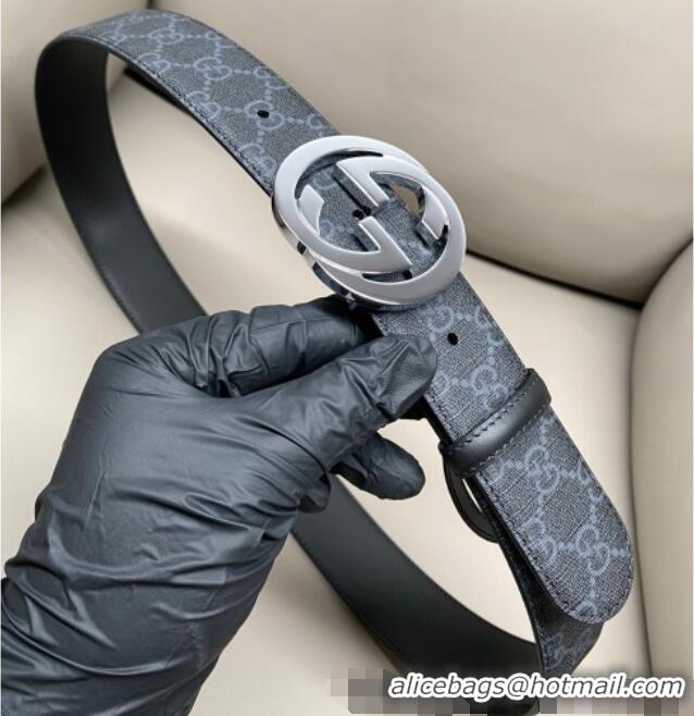 Famous Brand Gucci GG Supreme Canvas Belt 4cm with Silver Interlocking G Buckle GG011002 Black 2025