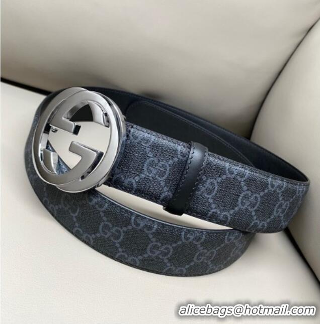 Famous Brand Gucci GG Supreme Canvas Belt 4cm with Silver Interlocking G Buckle GG011002 Black 2025