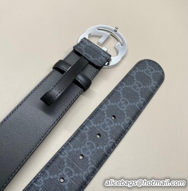 Famous Brand Gucci GG Supreme Canvas Belt 4cm with Silver Interlocking G Buckle GG011002 Black 2025