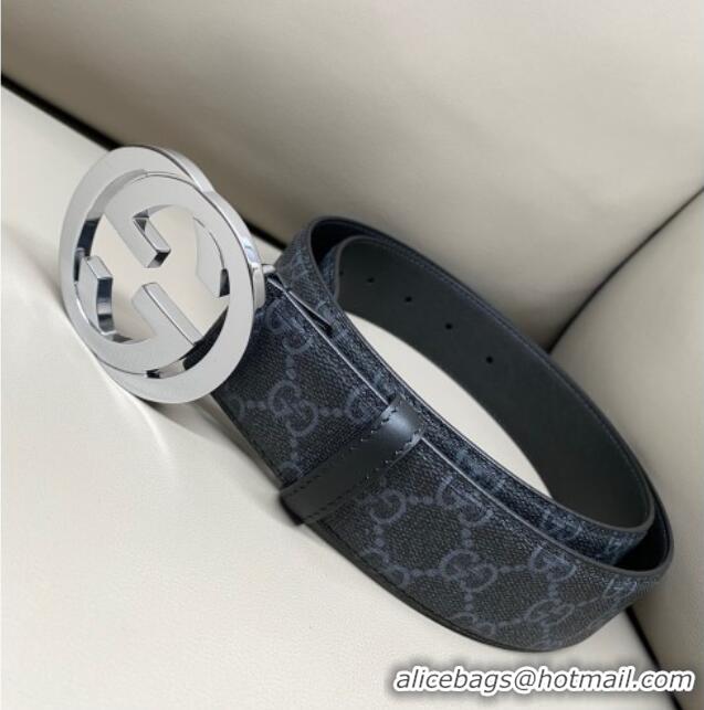 Famous Brand Gucci GG Supreme Canvas Belt 4cm with Silver Interlocking G Buckle GG011002 Black 2025