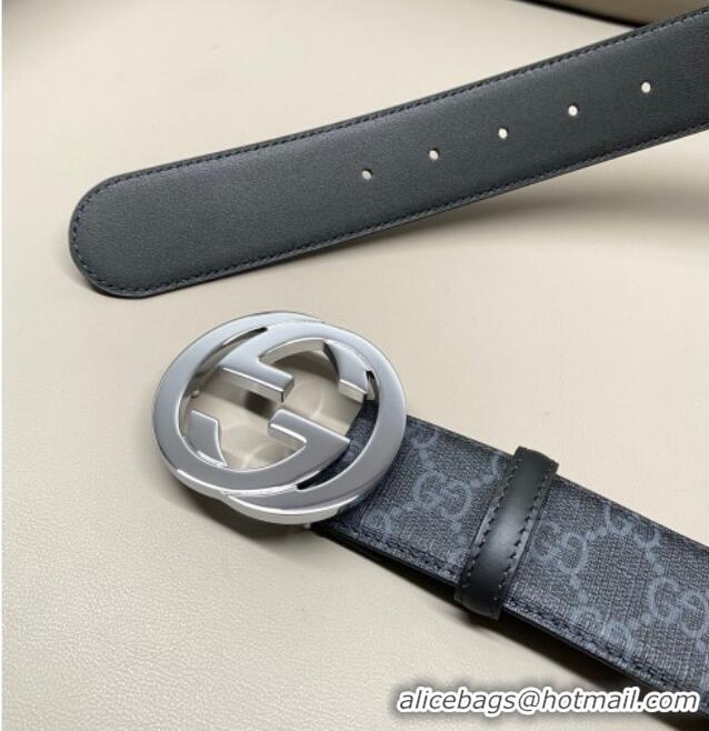 Famous Brand Gucci GG Supreme Canvas Belt 4cm with Silver Interlocking G Buckle GG011002 Black 2025