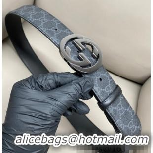 Top Design Gucci GG Supreme Canvas Belt 4cm with Gunmetal Interlocking G Buckle GG011002 Black 2025
