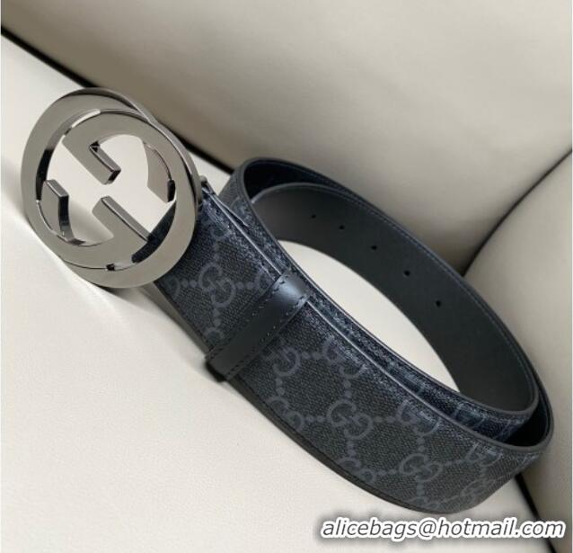 Top Design Gucci GG Supreme Canvas Belt 4cm with Gunmetal Interlocking G Buckle GG011002 Black 2025