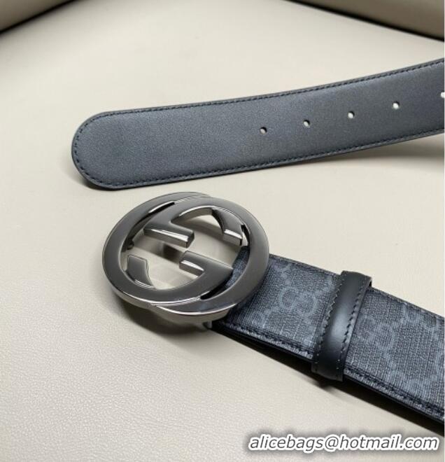 Top Design Gucci GG Supreme Canvas Belt 4cm with Gunmetal Interlocking G Buckle GG011002 Black 2025