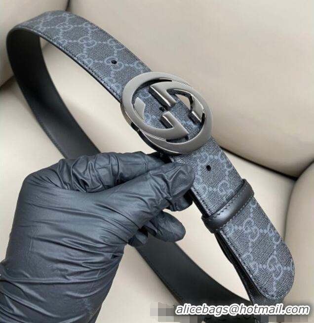 Top Design Gucci GG Supreme Canvas Belt 4cm with Gunmetal Interlocking G Buckle GG011002 Black 2025