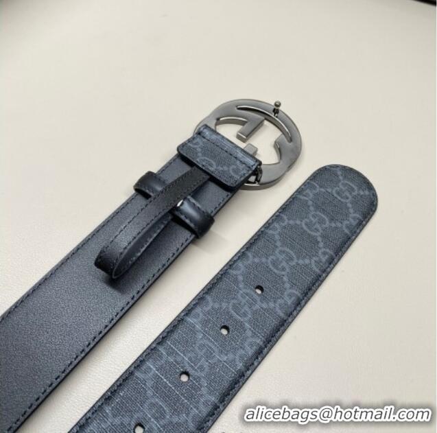 Top Design Gucci GG Supreme Canvas Belt 4cm with Gunmetal Interlocking G Buckle GG011002 Black 2025
