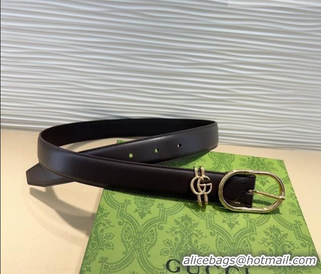 Good Product Gucci Double G Leather Belt 3cm with Round Pin Buckle 633125 Dark Brown 2025