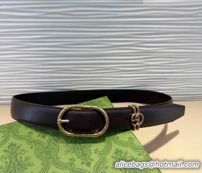 Good Product Gucci Double G Leather Belt 3cm with Round Pin Buckle 633125 Dark Brown 2025