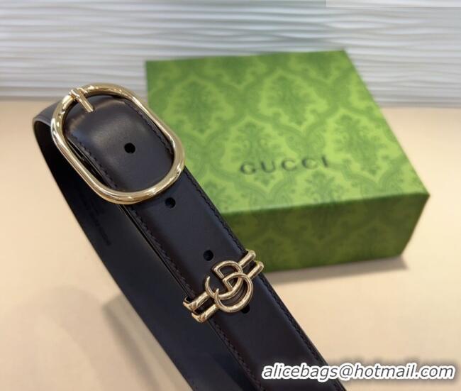 Good Product Gucci Double G Leather Belt 3cm with Round Pin Buckle 633125 Dark Brown 2025