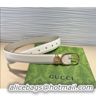 Promotional Gucci Double G Leather Belt 3cm with Round Pin Buckle 633125 White 2025
