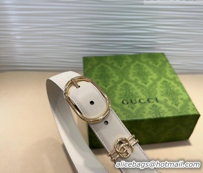Promotional Gucci Double G Leather Belt 3cm with Round Pin Buckle 633125 White 2025