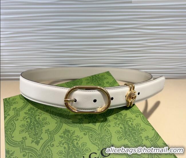 Promotional Gucci Double G Leather Belt 3cm with Round Pin Buckle 633125 White 2025