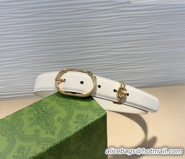 Promotional Gucci Double G Leather Belt 3cm with Round Pin Buckle 633125 White 2025