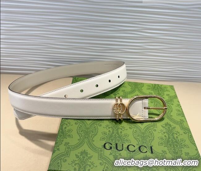 Promotional Gucci Double G Leather Belt 3cm with Round Pin Buckle 633125 White 2025