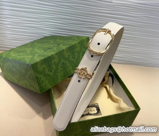 Promotional Gucci Double G Leather Belt 3cm with Round Pin Buckle 633125 White 2025