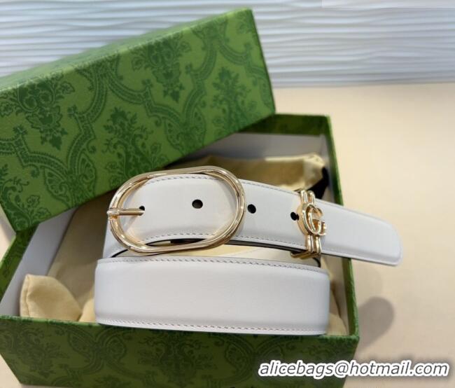 Promotional Gucci Double G Leather Belt 3cm with Round Pin Buckle 633125 White 2025