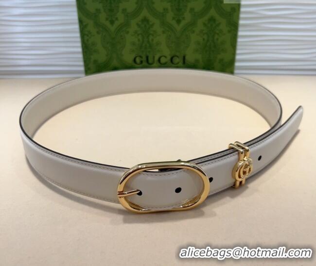 Promotional Gucci Double G Leather Belt 3cm with Round Pin Buckle 633125 White 2025