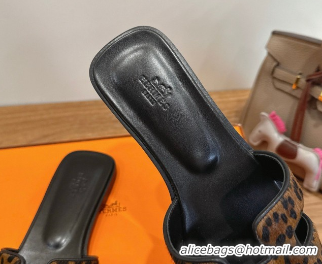 Good Quality Hermes Oran Classic Flat Slides Sandal in Leopard Print 0304083