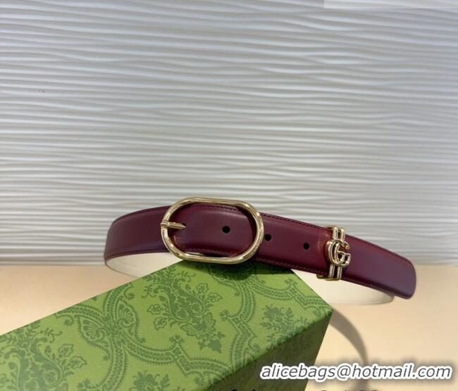 Trendy Design Gucci Double G Leather Belt 3cm with Round Pin Buckle 633125 Dark Burgundy 2025