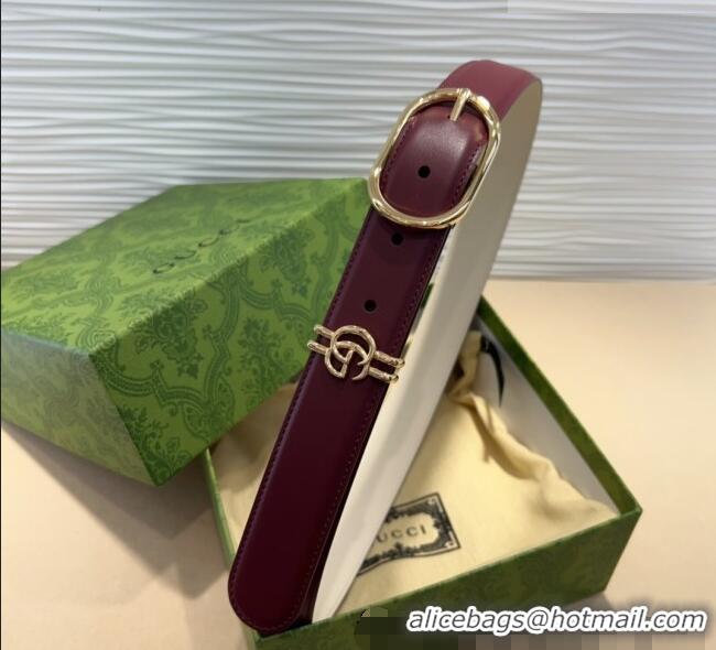 Trendy Design Gucci Double G Leather Belt 3cm with Round Pin Buckle 633125 Dark Burgundy 2025