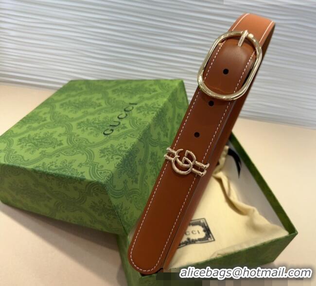 Promotional Gucci Double G Leather Belt 3cm with Round Pin Buckle 633125 Brown/Gold 2025