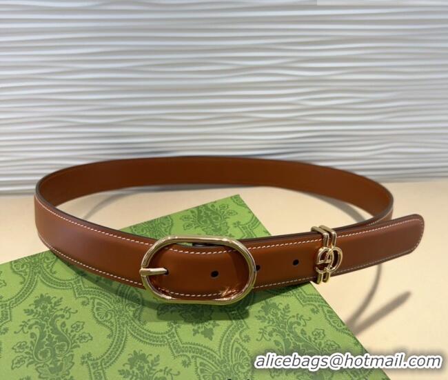 Promotional Gucci Double G Leather Belt 3cm with Round Pin Buckle 633125 Brown/Gold 2025
