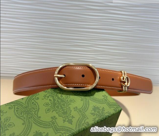 Promotional Gucci Double G Leather Belt 3cm with Round Pin Buckle 633125 Brown/Gold 2025