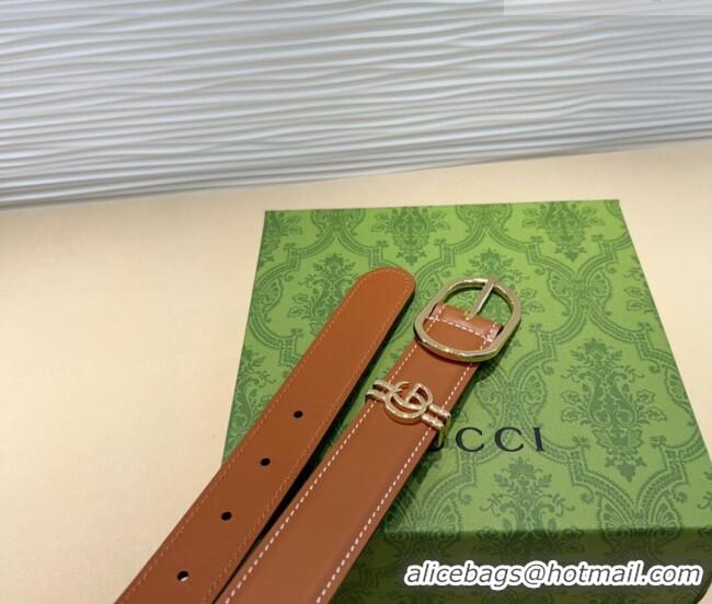 Promotional Gucci Double G Leather Belt 3cm with Round Pin Buckle 633125 Brown/Gold 2025