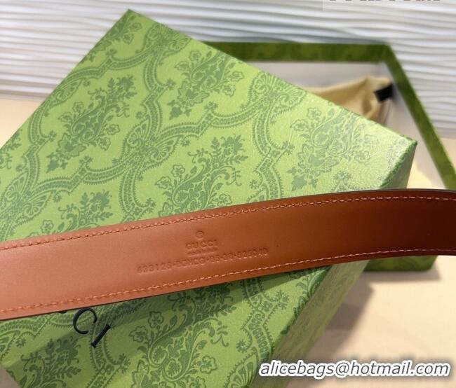 Promotional Gucci Double G Leather Belt 3cm with Round Pin Buckle 633125 Brown/Gold 2025